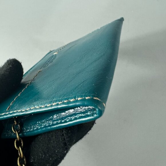 Coach Teal Patent Leather Card Case w/ Keychain - Picture 12 of 13